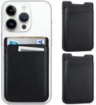 Phone Wallet Stick on,2Pack Phone Card Holder for Back of Phone Case, Leather Credit Card Holder for Cell Phone Sticky Wallet Double Pocket Sticker for iPhone, Android, Samsung-Black