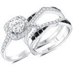 Newshe Jewellery Black Wedding Rings for Women AAAAA Cz Bridal Engagement Band Set 925 Sterling Silver Enhancers and Wraps Size 8