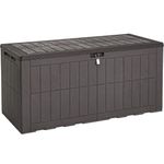 YITAHOME Outdoor Storage Box, 120 Gallon Waterproof Deck Box for Garden Tools, Patio Cushions, and Pool Accessories, Lockable, Easy Assembly, Versatile Bench or Table (Dark Brown)