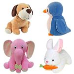 Future Shop Pack of 4 Elegant Soft Toys Combo Set Appu Elephant (25 cm), Penguin(20 cm), White Rabbit(28 cm), Setting Dog Mini (25cm) for Kids