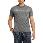 Champion Men's T-Shirt, MVP, Moisture Wicking, Anti Odor, Lightweight T-Shirt for Men, Railroad Gray Heather Outline Script, Medium
