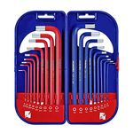 WORKPRO Hex Key Set, Metric/Imperial Hexagonal Hex Keys Set, Combined Long Arm Hexagon Key Set, 18-Piece, 1.5-10 mm and 1/16-3/8 Inch with Carry Case