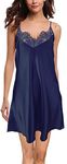 Trifolium Satin Chemises Nightdress Sexy Nightgown Lingerie V Neck Nightshirt Sleeveless Sleepwear Nightie for Bridesmaid Wedding (Chemise Navy Blue UK 18-20)