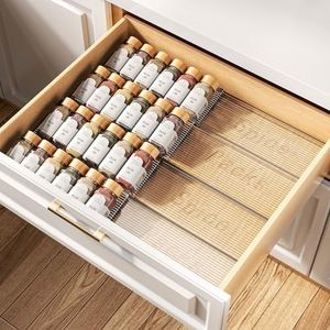 PanPanPal Spice Drawer Organizer, 4 Tier- 4 Pack Clear Acrylic Drawer Seasoning Organizer, Expandable From 11'' to 22'' Kitchen Spice Rack Organizers and Storage for Drawer (Jars not included)