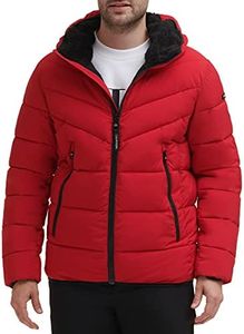 Calvin Klein Men's Winter Coat-Puffer Stretch Jacket with Sherpa Hood, Deep Red, Large