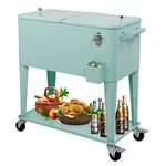 VINGLI 80 Quart Rolling Ice Chest on Wheels, Portable Patio Party Bar Drink Cooler Cart, with Shelf, Beverage Pool with Bottle Opener,Water Pipe