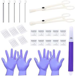 DJCIW 40PCS Mixed Piercing Needles Piercing Tool Kit with Disposable Clamps for Ear Cartilage Nose Septum Belly Nipple Lip Tongue Eyebrow Piercing