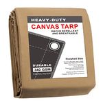 CARTMAN Finished Size 16x20 Feet Tan Canvas Tarp with Rustproof Grommets, Heavy Duty Multipurpose Tarpaulin Cover for Canopy Tent, Roof, Camping, Woodpile