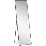 HOMCOM 64"x20" Full Length Mirror, Floor Standing, Wall-Mounted or Leaning Against Wall Tall Mirror with Support Frame, Rectangular Full Body Mirror for Bedroom, Living Room, Black