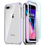 COOLQO Compatible for iPhone 8 Plus/iPhone 7 Plus/iPhone 6S/6 Plus Case, with [2 x Tempered Glass Screen Protector] Clear 360 Full Body Coverage Hard + Silicone TPU 3in1 Phone Protective Cover Purple