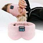 SYPVRY Sleep Headphones Silk Bluetooth Eye Mask Soft Sleep Mask Headband Headphones Wireless Bluetooth Sleep Mask with Speaker Microphone Adjustable Music Blindfold Mask, Pink