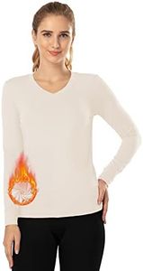 MANCYFIT Thermal Tops for Women Fleece Lined Shirt Long Sleeve Base Layer V Neck Beige XX-Large
