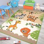 Kids Zoo Animals Dinosaur Rugs Washable Nursery Playroom Bedroom Colourful Childrens Toddler Soft Durable Play Mats (Jungle Animals, 80cm x 120cm)