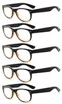 Eyekepper 5-pack Spring Hinges 80's Reading Glasses Black-Yellow Torotoise +1.75