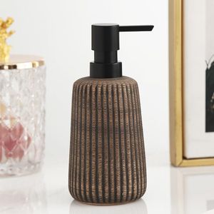 Boperzi Liquid Pump Soap Dispenser for Bathroom Ceramic Striped Kitchen Dish Dispenser with Rust - Proof Liquid Pump Modern Refillable Lotion Bottles (Black)