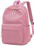 School Backpack for Teens Large Corduroy Bookbag Lightweight Girls Boys Casual High School College 17 inch Laptop Travel Bag, Corduroy-pink, 17 Inch, Casual