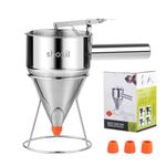 Shoxil 40oz Stainless Steel Pancake Batter Dispenser, Multi-caliber Funnel Cake Dispenser with Stand Great for Pancakes, Cupcakes or Any Baked Goods (40oz/1.2L)