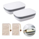 Queta Travel Soap Cases, 2-Pack Soap Dish with 2-Pack Sisal Soap Bag Portable Leak Proof Soap Box Soap Holder for Camping Home Bath (box with lid)