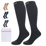 360 RELIEF 2 Pairs Compression Socks for Women & Men - 15-20 mmHg Travel Flight Socks – Graduated Support - Ideal for Running, Cycling & during Maternity -4XL, Black with Laundry Bag