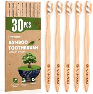 30PCS Biodegradable Bamboo Toothbrushes, BPA Free Medium Bristles,Eco-Friendly,Compostable Natural Wooden Toothbrush Bulk, Box of two Individually Wrapped Bulk Toothbrushes, Reusable Travel Toothbrush