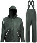 TOWN&FIELD Rain Suits for Fishing Waterproof Rain Gear for Men Women Heavy Duty Rain Coat Jacket with Pants/Overalls(Dark Green,L)