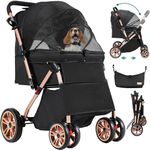 YITAHOME Pet Stroller, Foldable Cat Dog Stroller, 2 Directions of travel，Dog Pushchair, Dog Pram with Storage Basket Cup Holder Removable Hanging Bag, Dog Pram for Small Medium Dogs, Dog Buggy (Black)