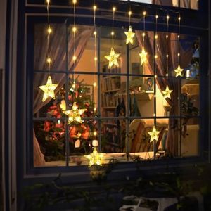 Quntis Christmas Window Lights, Color Changing 76 LEDs 9 Stars Battery Operated Xmas Curtain Lights with Timer and 8 Modes, Fairy String Lights with Suction Cup Hook for Bedroom (Battery Not Included)