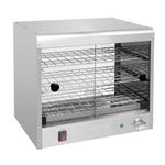 Buffalo 350W Pie Cabinet, 30 Pie Capacity, Stainless Steel, Pie Pastry Benchtop Warmer Holder, Sliding Glass Doors, Warming Function Only, 30° to 90°C, Size: 433(H) x469(W) x363(D) mm, CJ558