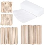 400Pcs Wax Strips Sticks Kit, FHDUSRYO 300 Small Medium Large Wooden Wax Applicator Sticks Eyebrow Wax Spatulas and 100 Non-Woven Paper Wax Strip for Face Body Hair Removal Women Men