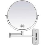 Large Size 9-in Wall Mounted Magnifying Makeup Mirror 1X/10X Magnification,Extendable Bathroom Mirrors Wall Mount Vanity Mirror for Shaving,12-in Folding Arm,Flexible Adjustable,Space-Saving,No Light