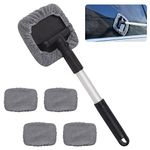 Jetisva Retractable Car Windscreen Cleaner Tool Car Window Cleaner Inside Kit with 4pcs Washable Microfiber Cloth 180°Rotating Car Windshield Cleanning Wiper Car Glass Cleaner Brush for Auto SUV