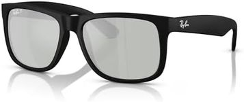Ray-Ban RB4165 Justin Sunglasses, Rubber Black/Green Mirrored Silver Polarized, 51 mm