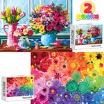 Jigsaw Puzzles for Adults,2 Pack 1000 Pieces Puzzles,1000 Piece Puzzles for Adults, 2 Pack 1000 Pieces Flower Puzzles & Colorful Flowers Succulent Puzzles,for MOM & Women & Men