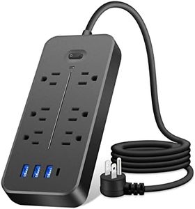 Power Strip Surge Protector with 6 Outlets & 3 USB Ports & 1 USB-C Port (5V/3A), 1700 Joules, Angled Flat Plug, Spaced Outlets & Power Bar Outlet for Home Office - Black