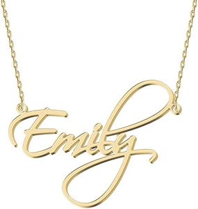 UMAGICBOX Personalized Name Necklace 18K Gold Plated Stainless Steel Hypoallergenic No Fade Custom Engraved Initial Nameplate Pendant Jewelry Customized Birthday Mother Christmas Day Gifts Women Girls Teen Kids Daughter, Gold Plated, No Gemstone