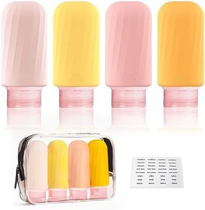 Portable Silicone Travel Bottles Set for Toiletries, 4 Pack TSA Approved Travel Size Containers with Toiletry Bag, 3oz Leak Proof Refillable Liquid Travel Accessories for Shampoo Conditioner…