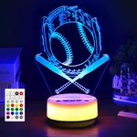 KYMELLIE Baseball Gifts Night Light for Boys Baseball Room Decor 14 Colors Sports Lamp with Remote & Entity Key Timing Function Cool Baseball Toys Birthday Gifts for Boys Girls & Baseball Lovers