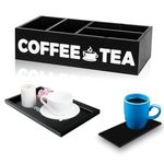 Famimall Wooden Coffee Station Organizer with Tray, DIY Storage Organizer with Removable Dividers, Wooden Coffee Organizer for Countertop, Farmhouse K-cup Coffee Pod Holder (Black)