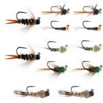 The Fly Fishing Place Barbless Tactical Czech Nymph Fly Fishing Flies Collection - One Dozen Tungsten Bead Euro Nymphing Fly Assortment - 2 Each of 6 Patterns - Hook Sizes 12, 14 and 16