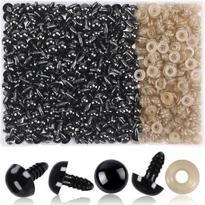 UPINS 600 Pieces 14MM Safety Eyes with Washers Black Plastic Safety Eyes for Amigurumi Doll Crochet Eyes for DIY Crafts Stuffed Animals Making Supplies