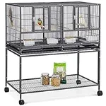 Yaheetech 41.5" Stackable Divided Breeder Breeding Parakeet Bird Cage for Canaries Cockatiels Lovebirds Finches Budgies Small Parrots with Rolling Stand, Black