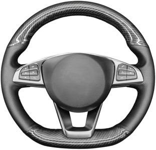 MEWANT Glossy Carbon Fiber + Genuine Leather Steering Wheel Cover for Mercedes Benz C-Class W205/C43 2015-2018/CLA-Class C117/GLA 45/CLS-Class/E-Class/GLC-Class X253 C253/GLC 43/GLE-Class/S-Class