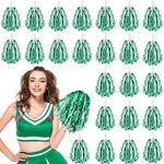 24 Pcs Pom Poms Cheerleading Cheerleader Pom Poms Spirited Cheer Pom Poms Cheerleader Pom Poms Baton Handle Metallic Foil Fun Pom Poms for Sports Team Party Dance Cheering (Green, White)