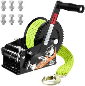 TRUQUAL Boat Winches for Trailers, Heavy Duty Boat Trailer Winch with 33FT Strap, 2- Way Ratchet and Ratio 4:1/8:1 Gear Two Speed Switchable 3500 lbs Hand Crank Winch,Towing Truck, ATV, RV and Jet Ski