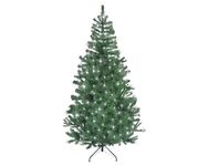 SHATCHI 4Ft-12Ft Pre-Lit Artificial Christmas Tree Alaskan Pine Tips Xmas Home Decorations Metal Stand Warm Multicolour LEDs, Green W/Cool White, 7Ft