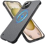 GRECAZO Magnetic Ultra-Thin Frosted Soft Touch Skin Borderless Carbon Fiber Bump Texture for iPhone 15 Frameless Case 6.1" Slim Minimalist Lightweight Frameless Matte Hard for MagSafe Cover Case-Black