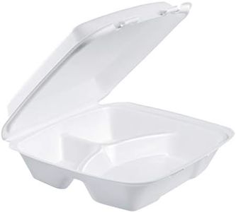 Dart 90HT3R Lg 3 Comp Foam Hinged Container, 9 in (Case of 200)