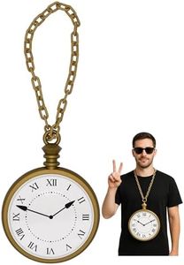 Nicky Bigs Novelties Adult Costume Accessory Hip Hop Rapper Clock Necklace Oversized White Rabbit Clock Non-Functioning Gold, One Size