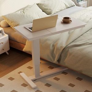 Muwuele Solid Wood Overbed Bedside Table with Wheels, Adjustable Medical Tilt Top Hospital Bed Table Over The Bed, Rolling Laptop Desk, Mobile Standing Desk for Hospital and Home Use (White)