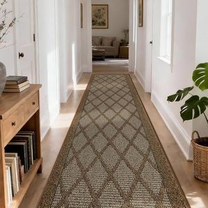 COSY HOMEER Hallway Runner Rugs 2.8x10 Ft Washable Non-Slip Entry Way Rug Indoor Runner with Plaid Pattern, Low Profile TPR Backing for Kitchen Laundry Room Floor Mat, Brown